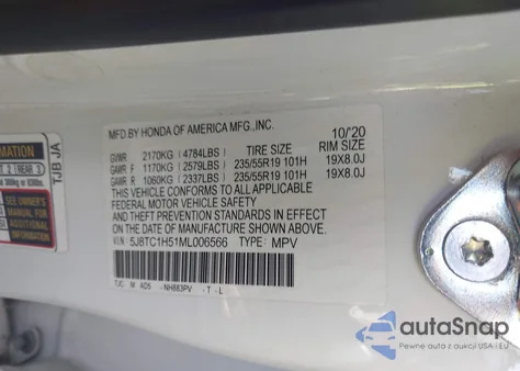 2021 Acura Rdx Technology Package из США, поврежденный, VIN 5J8TC1H51ML006566